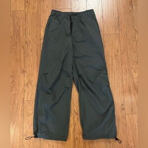 CIDER Gray Charcoal Drawstring Utility Pants Wide Leg Elastic Waist Casual